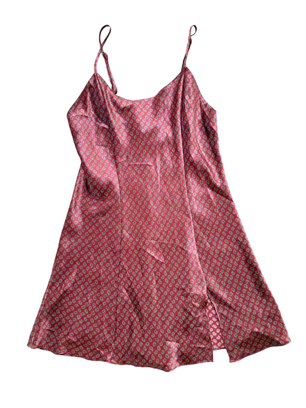 Vintage Victoria's Secret Dark Red Paisley Print Satin Floral-Print Slip Dress M